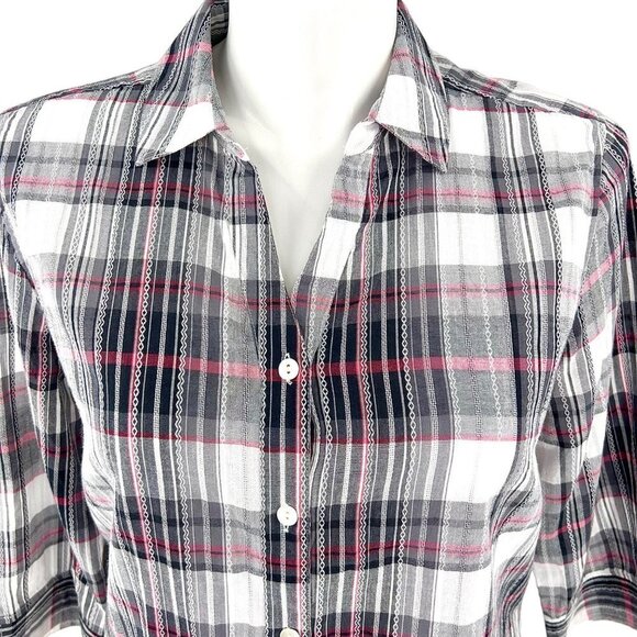 PRESWICK & MOORE DECORATIVE STITCH LIGHTWEIGHT PLAID SHIRT - L - Picture 2 of 4